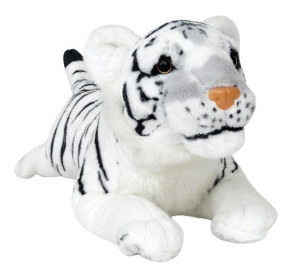 Tiger liegend weiß ca 60 cm Gesamtlänge Plüschtier. ca 110 cm 